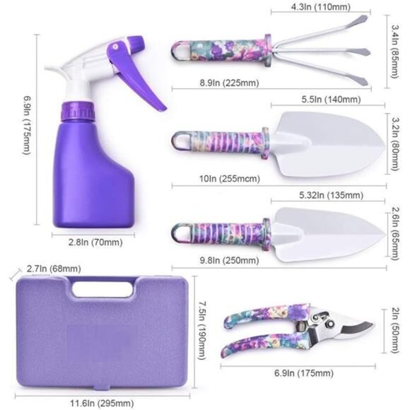 Gardening Tools,5 Pieces Garden Tools with Floral Print, Ergonomic Handle Trowel - Picture 6 of 8